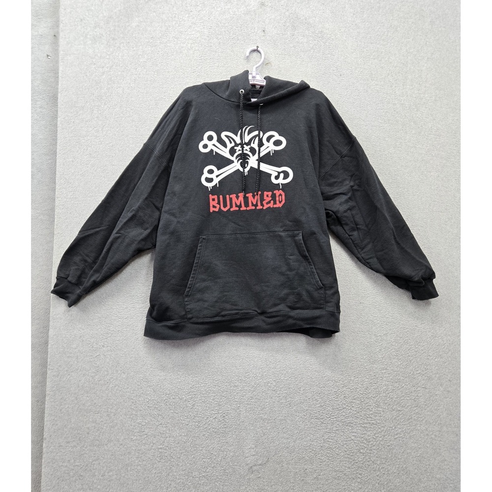 Everybody Skates Men Hoodie 2XL Black Bummed Skull Graphic Fleece Pullover